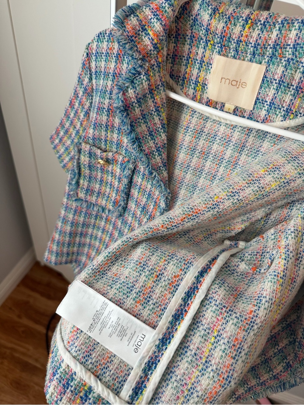 Maje Pastel Multicolor Tweed Short Sleeve Jacket - Picture 6 of 6